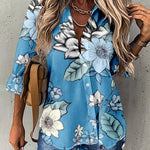 Zeagoo Vintage Floral Shirt Tops Casual Lapel Neck Long Sleeve Fitted Blouse