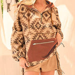 Zeagoo Aztec Pull Over Hoodie with Zipper and Side Pockets, Long Sleeve BOHO Western style