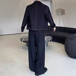 Handmade Gemstone Embellished Lapel Jacket and Wide-Leg Pants Two-Piece Set