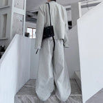Hand-beaded Frayed Cardigan and Wide-leg Trousers Two-piece Set