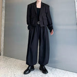 Cropped Flap Pocket Blazer Draped Pleated Cuffed Wide-leg Trousers Two-piece Set