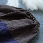 Loose Pleated Lantern Sleeve Color-block Dress
