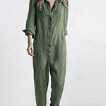 Zeagoo Women's Casual Lapel Pocket Long Sleeve Solid Color Cotton Jumpsuit