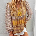 Zeagoo Zeagoo Casual Boho V Neck Top Loose Floral Print Long Sleeve Beach Shirt