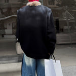 American Distressed Spray-painted Fur Collar Sweater