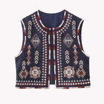 Zeagoo Women's Buttonless Retro Ethnic Style Embroidered Vest Sleeveless Cardigan Crop Top