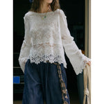 Women's Washed Cotton Lace Cut Out Breathable Shirt