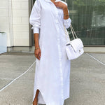 Zeagoo Women's Button Down Maxi Shirts Dress Long Sleeve Collared V Neck Kaftan Loose Long Dress Coat