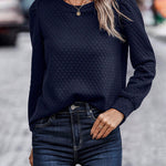 Zeagoo Cable Textured Puff Sleeve Sweatshirt