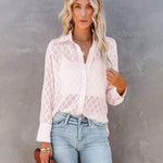 Zeagoo Long Sleeve Button Up Shirt Summer Sheer Tulle Top for Women Casual Loose Business Casual 2026 | Under