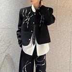 Beaded Loose-fitting Padded Shoulder Jacket Wide-leg Pants Two-piece Suit