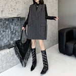 Ripped Loose Striped Suit Collar Vest Dress