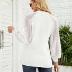Zeagoo V Neck Tops Solid Color Blouse Long Sleeve Pullover Lace Patchwork Shirt