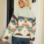 Zeagoo Aztec Lapel Long Sleeve Retro Western Denim Jacket