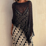 Zeagoo Women's Dolman Sleeve Fringe Knit Sweater Pullover Cape Shawl Blouse