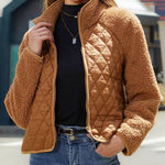 Zippered Long Sleeve Plush Patchwork Women's Jacket