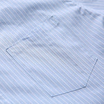 Blue White Striped Band Collar Casual Popover Shirt