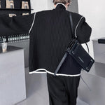 American Stand-up Collar Color-blocked Knit Cardigan