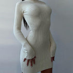 High Collar Short-length Pitted Knitted Dresses Women's Solid Color Knitted Dress