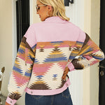 Zeagoo Aztec Lapel Long Sleeve Retro Western Denim Jacket