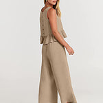 Zeagoo 2 Piece Outfits Sleeveless Ruffle Tank Crop Top and Wide Leg Pants Lounge Set with Pockets