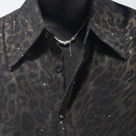 Sheer Gold Foil Leopard Print Shoulder-Pad Shirt
