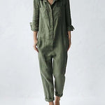 Zeagoo Women's Casual Lapel Pocket Long Sleeve Solid Color Cotton Jumpsuit