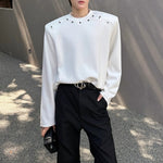 Metallic Embellished Padded Shoulder Pullover T-shirt