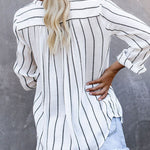 Zeagoo Pullover Shirts Long Sleeves Striped Tops Casual V Neck Button Down Blouses