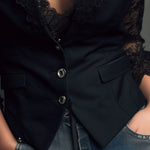 Noelia | Black blazer top with semi-sheer sleeves