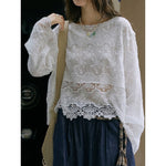 Women's Washed Cotton Lace Cut Out Breathable Shirt