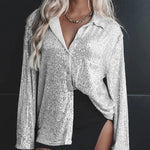 Zeagoo Solid Color Button-down Long-sleeve Sequined Cardigan Shirt for Women Casual Loose Business Casual 2026 | Under