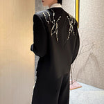 Beaded Loose-fitting Padded Shoulder Jacket Wide-leg Pants Two-piece Suit