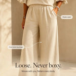 Louna | Linen-Effect Set with Ruffled Sleeves and Wide Leg Trousers