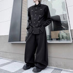 Iron Ring Shoulder Pad Pleated Shirt Wide-leg Pants Two-piece Suit