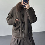 Cable Knit Shearling Fur Collar Jacket