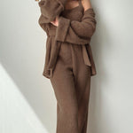 Zeagoo Brown Long-sleeved Trousers Three-piece Pajamas Set