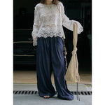 Women's Washed Cotton Lace Cut Out Breathable Shirt