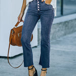Zeagoo Buckle Design High-waisted Micro-flared Jeans Casual Cropped Pants