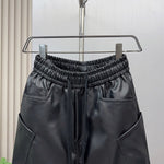 PU Loose Stitching Straight Scimitar Pants