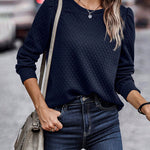 Zeagoo Cable Textured Puff Sleeve Sweatshirt