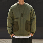 Color-blocked Crew Neck Quilted Cotton Coat