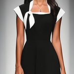 Ariane | Women's Midi Dress with Square Neckline and Colorblock Sleeves