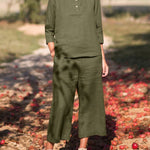 Zeagoo Casual Button Long Sleeve Solid Color Round Neck Tops and Pockets Pants Set
