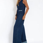 Zeagoo Casual Denim Two-piece Set Sleeveless Vest and Long Wide-leg Jeans Pants