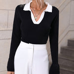 Zeagoo Bell Sleeve Lapel Sweater