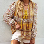 Zeagoo Zeagoo Casual Boho V Neck Top Loose Floral Print Long Sleeve Beach Shirt