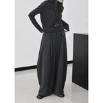 Striped Gray Loose High-waisted Thick Fleece Lining Pants