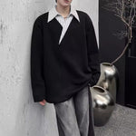 Faux Two-piece V-neck Striped Sweatshirt