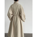 Stand-up Collar Retro Belted Mid-length Loose Coat
